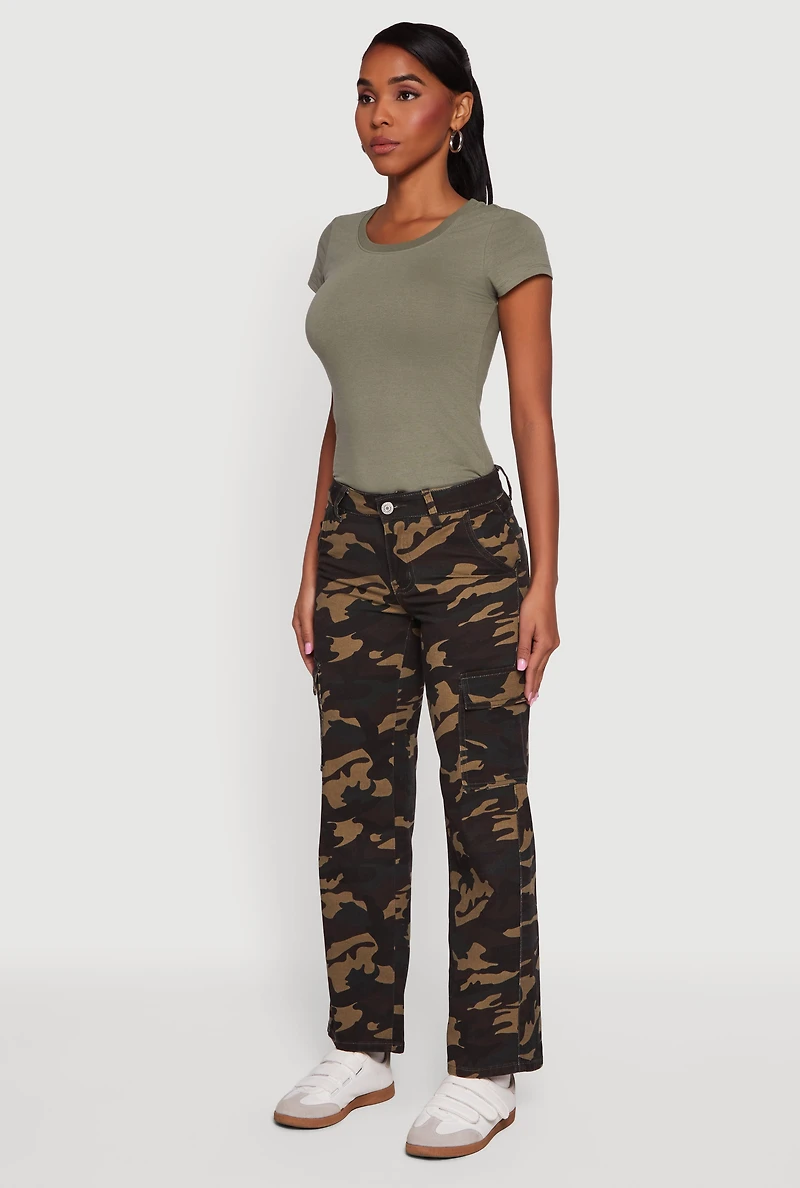 Womens VIP Camo Straight Leg Cargo Jeans, Green, Size 13