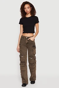 VIP Mid Rise Acid Wash Multi Cargo Pocket Jeans