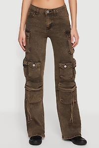 VIP Mid Rise Acid Wash Multi Cargo Pocket Jeans