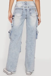 Trendy Acid Wash Cargo Pocket Straight Leg Jeans