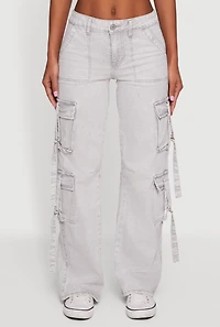 Acid Wash Cargo Pocket Straight Leg Jeans