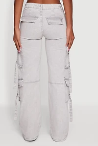 Acid Wash Cargo Pocket Straight Leg Jeans