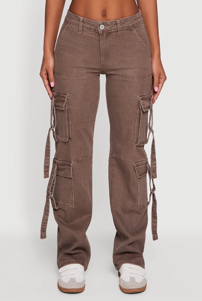Womens Acid Wash Cargo Pocket Straight Leg Jeans, 1