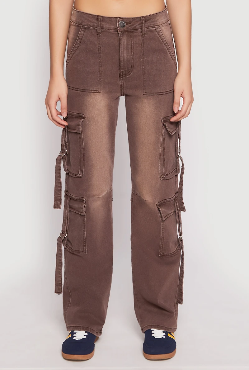 Womens VIP Low Rise Tabbed Cargo Pocket Jeans, Brown, Size 7