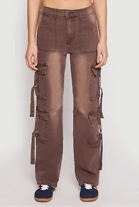 Womens VIP Low Rise Tabbed Cargo Pocket Jeans, Brown, Size 7
