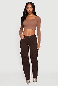 Womens VIP Twill Slim Leg Utility Pants, Brown, Size 13-14