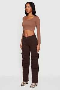 Womens VIP Twill Slim Leg Utility Pants, Brown, Size 13-14