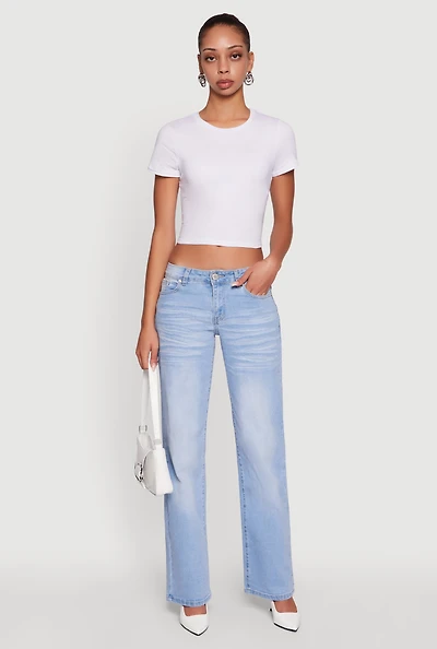 Womens VIP Whiskered Stretch Straight Leg Jeans, Blue,