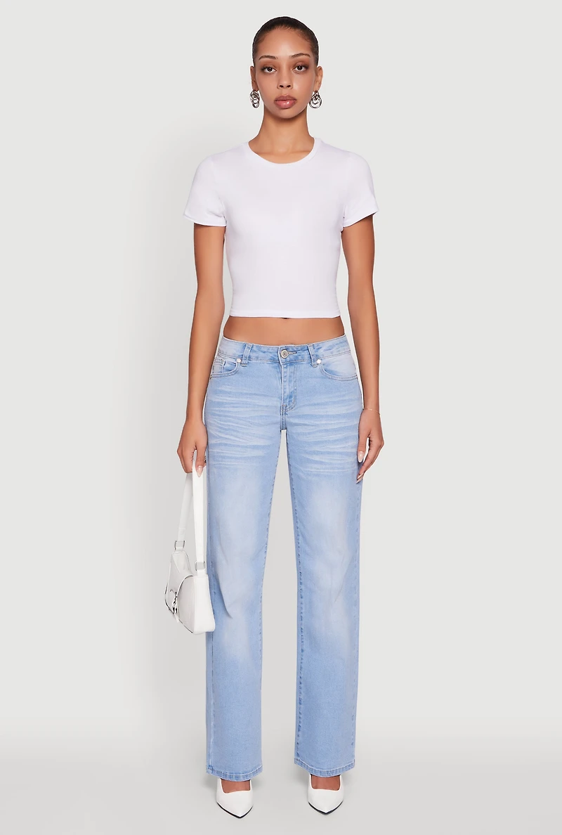 Womens VIP Whiskered Stretch Straight Leg Jeans, Blue, Size 11