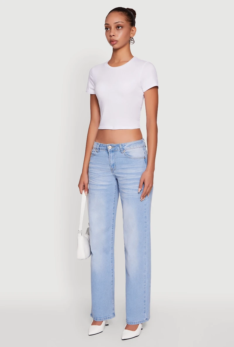 Womens VIP Whiskered Stretch Straight Leg Jeans, Blue, Size 5