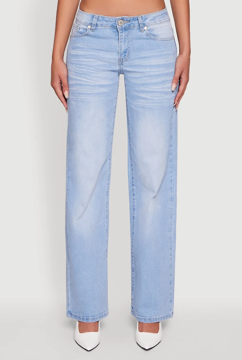 Womens VIP Whiskered Stretch Straight Leg Jeans, Blue, Size 11