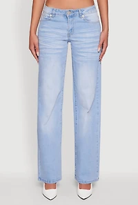 Womens VIP Whiskered Stretch Straight Leg Jeans, Blue, Size 11