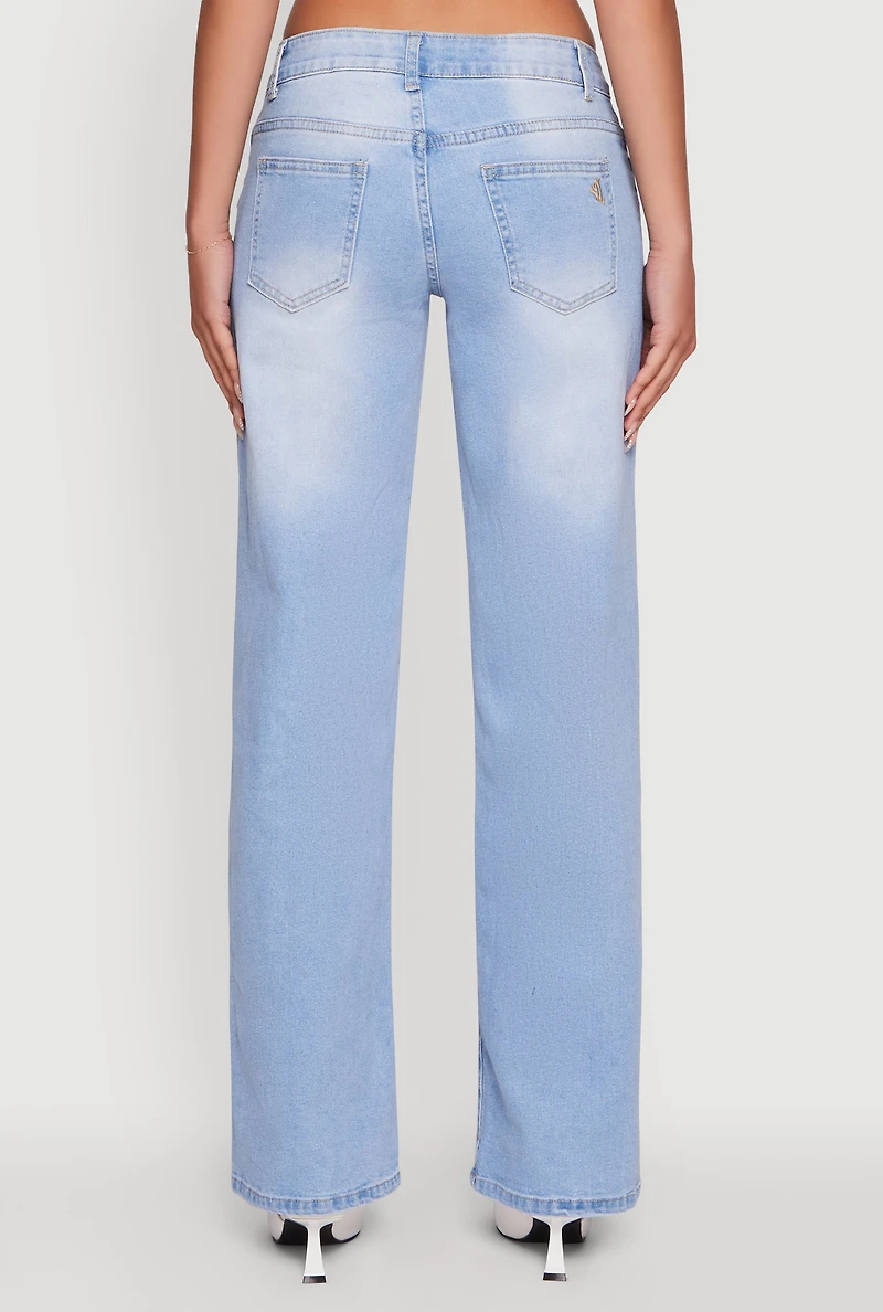 Womens VIP Whiskered Stretch Straight Leg Jeans, Blue, Size 5