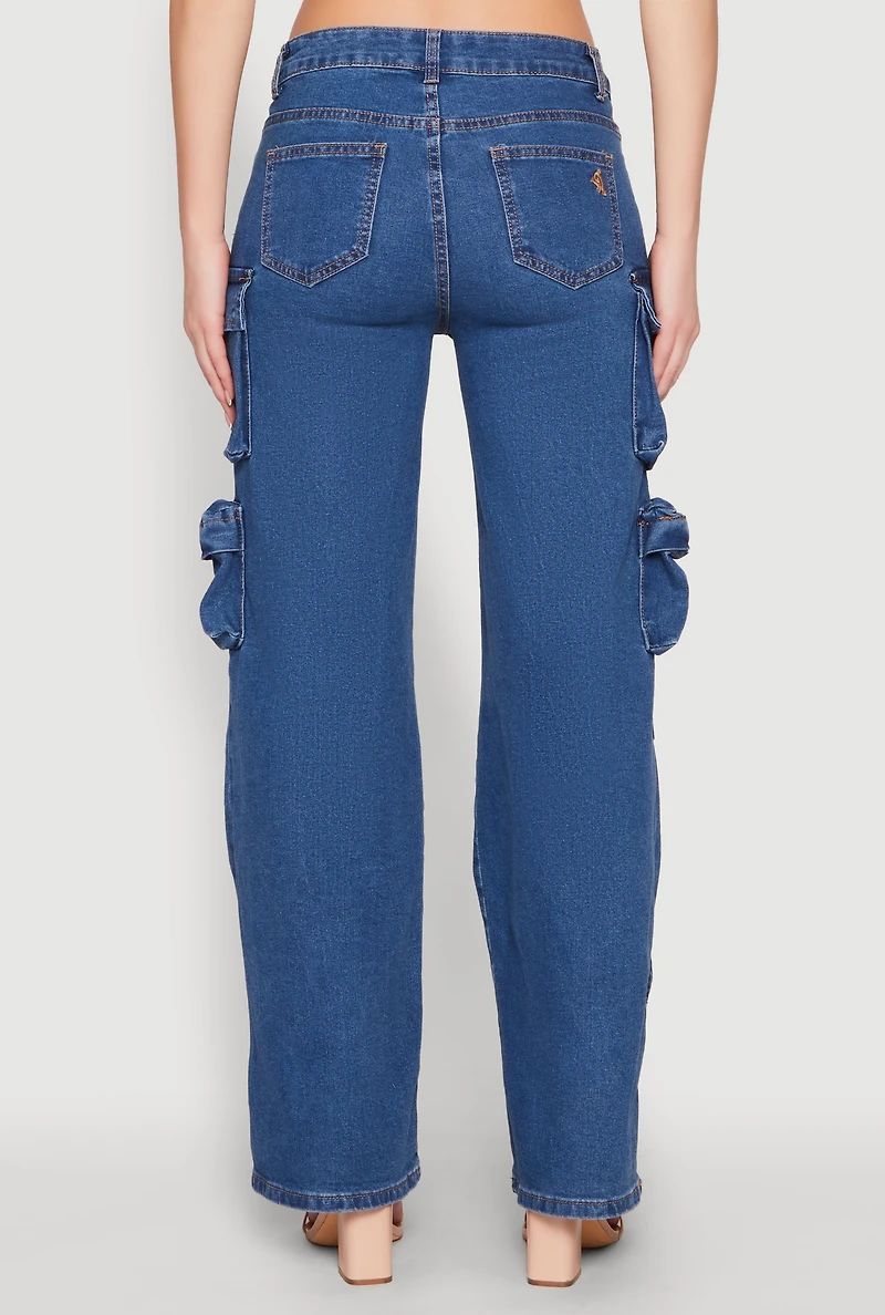 Womens VIP Tassel Cargo Pocket Jeans, Blue,