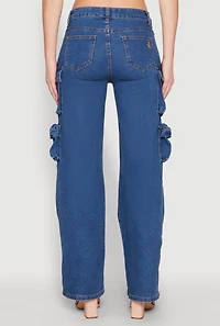 Womens VIP Tassel Cargo Pocket Jeans, Blue,
