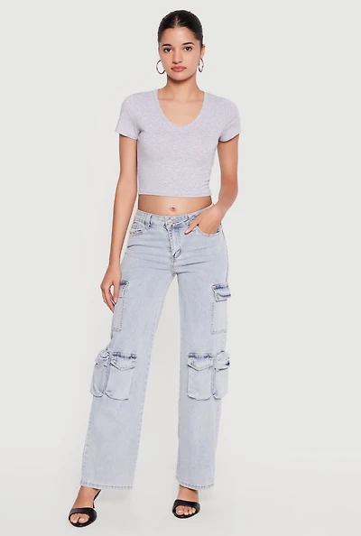 Acid Wash Straight Leg Cargo Pocket Jeans