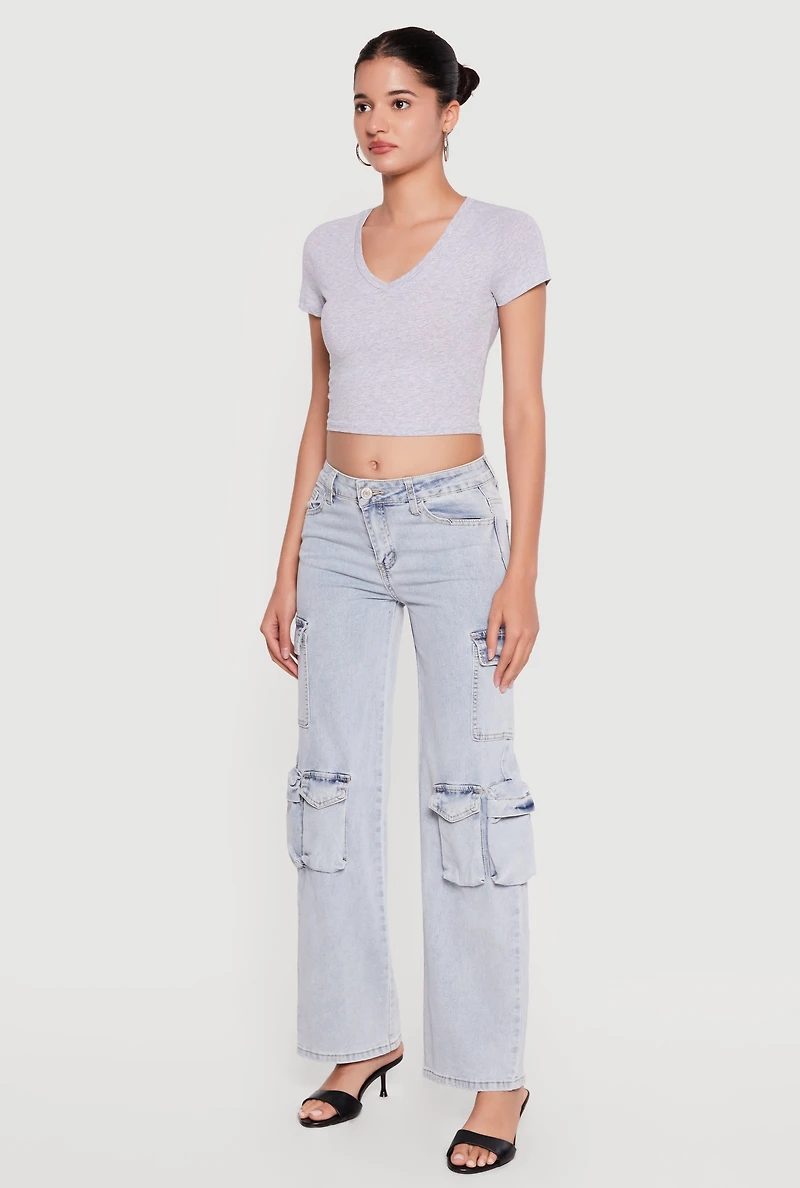 Acid Wash Straight Leg Cargo Pocket Jeans