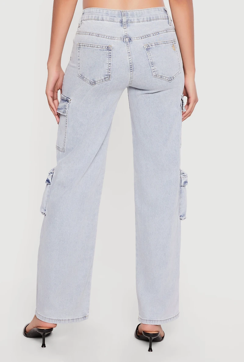 Acid Wash Straight Leg Cargo Pocket Jeans