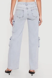 Acid Wash Straight Leg Cargo Pocket Jeans