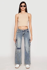 VIP Acid Wash Cargo Pocket Low Rise Jeans