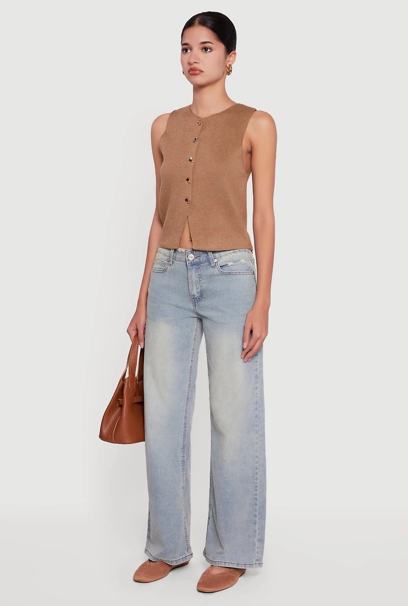 VIP Mineral Wash Frayed Wide Leg Jeans