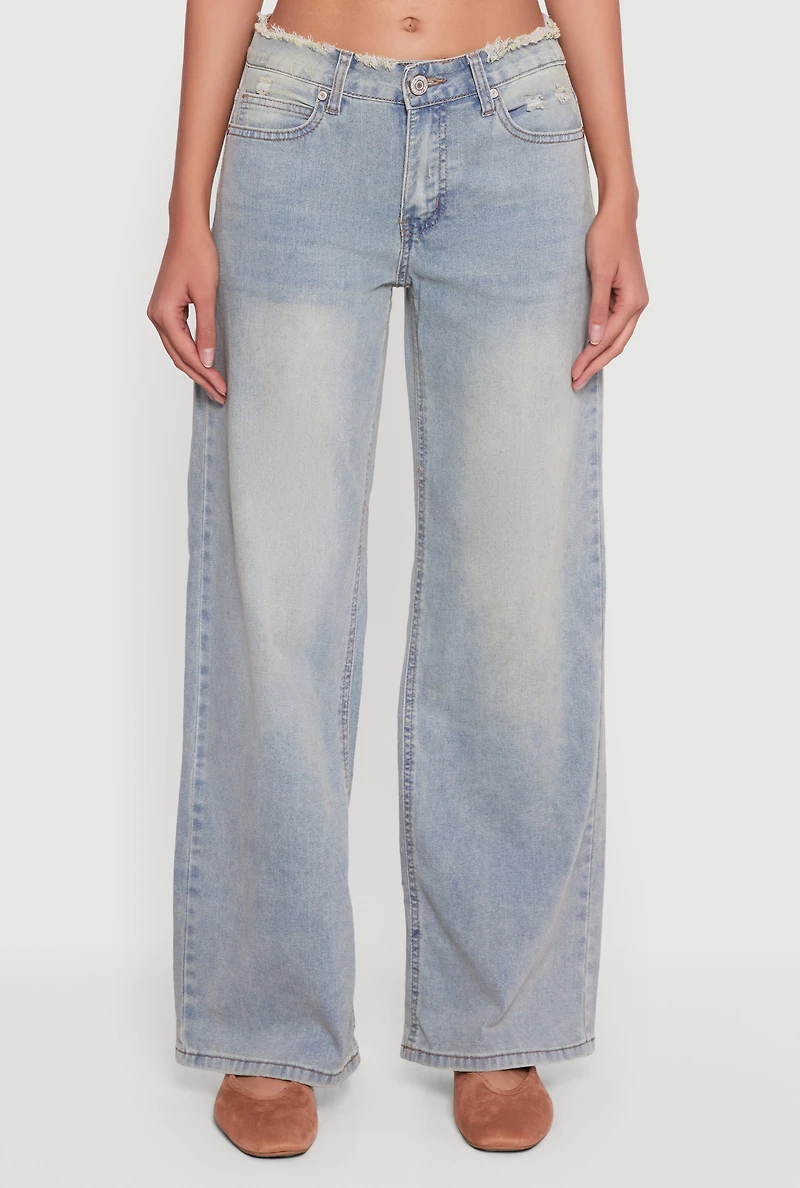 VIP Mineral Wash Frayed Wide Leg Jeans