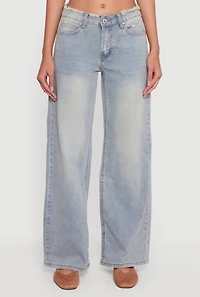 VIP Mineral Wash Frayed Wide Leg Jeans