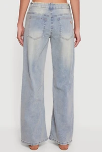 Womens VIP Mineral Wash Frayed Wide Leg Jeans, Blue, Size 15