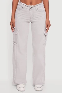 Womens VIP Mineral Wash Frayed Cargo Jeans, Grey,