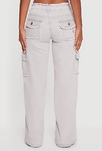 Womens VIP Mineral Wash Frayed Cargo Jeans, Grey,