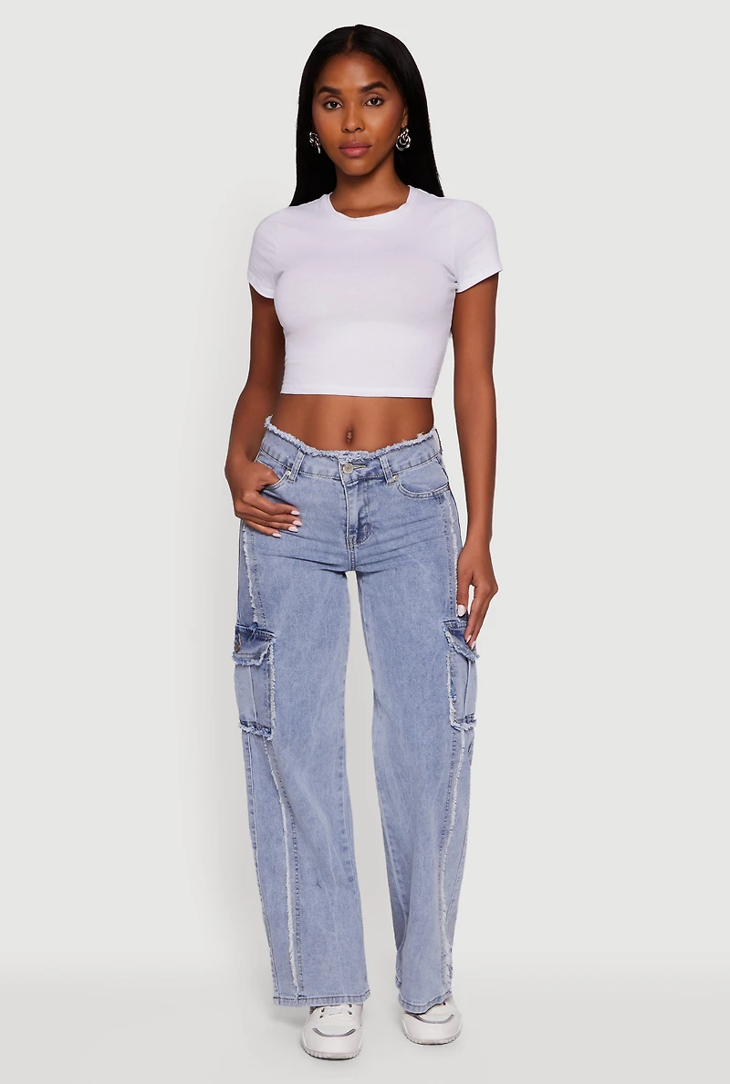 VIP Acid Wash Frayed Cargo Jeans