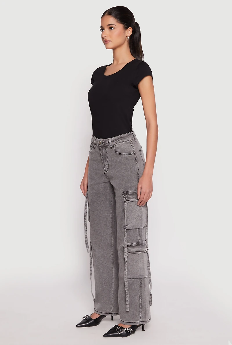 Womens VIP Strappy Cargo Pants, Grey, Size 11