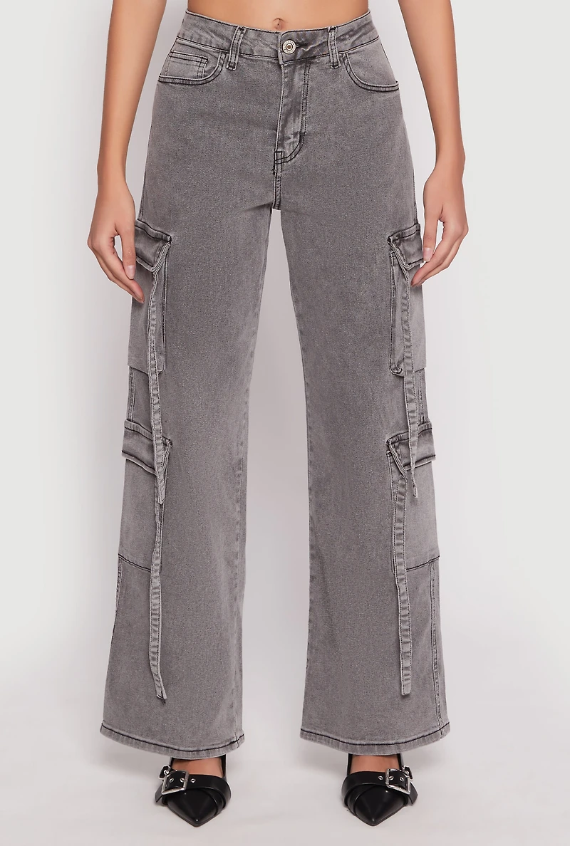 Womens VIP Strappy Cargo Pants, Grey, Size 11