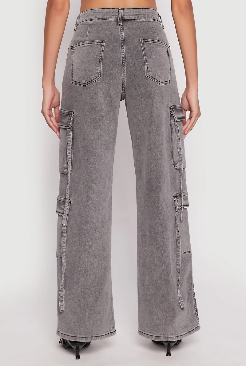 Womens VIP Strappy Cargo Pants, Grey, Size 11