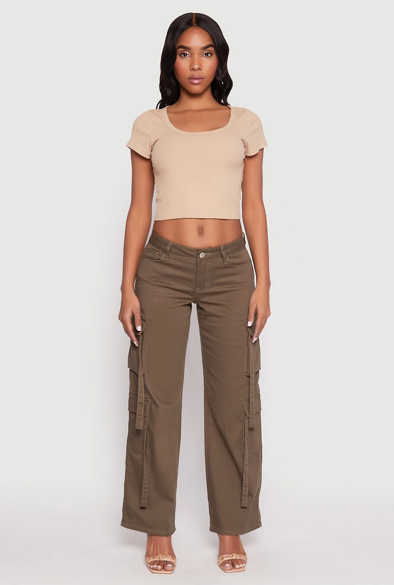 Womens VIP Strappy Cargo Pants, Brown,