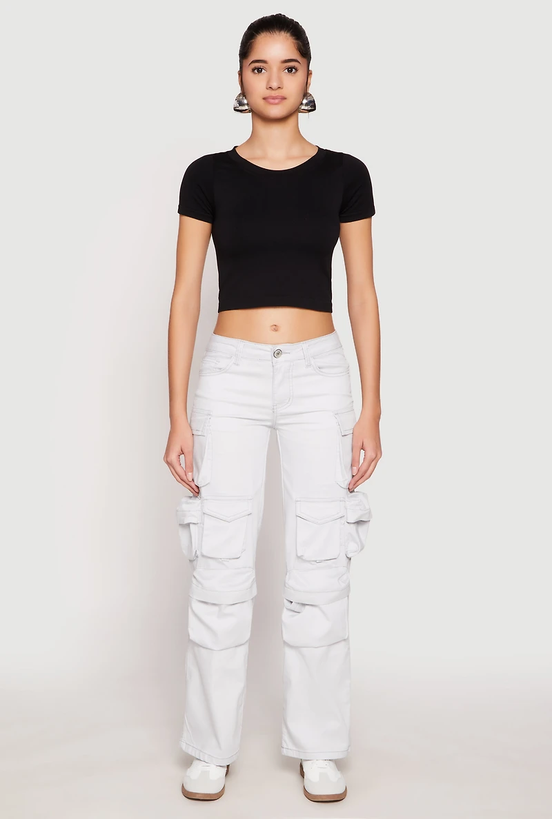 Womens VIP Twill Straight Leg Cargo Pants, White, Size 9-10