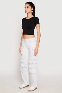 Womens VIP Twill Straight Leg Cargo Pants, White, Size 9-10