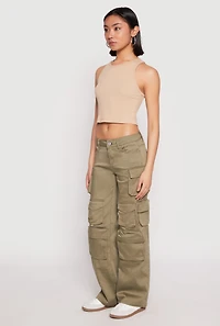 Womens VIP Twill Straight Leg Cargo Pants, Green, Size 9-10