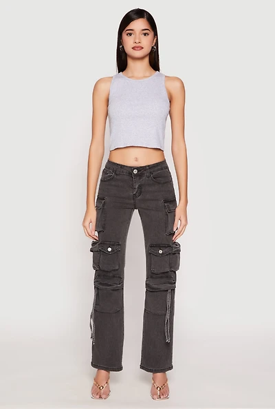 Womens VIP Multi Pocket Cargo Jeans, Grey, Size 1