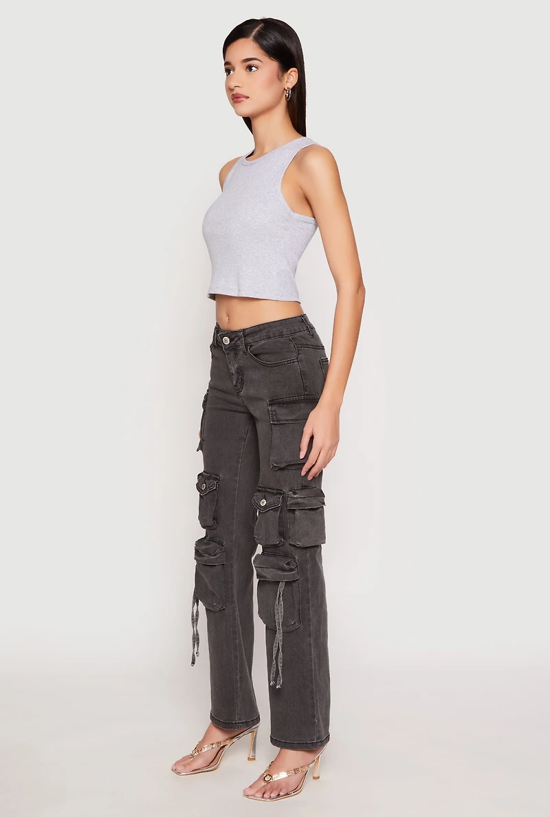 Womens VIP Multi Pocket Cargo Jeans, Grey, Size 1