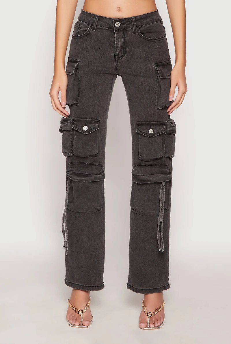 Womens VIP Multi Pocket Cargo Jeans, Grey, Size 1