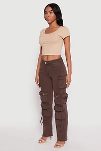 Womens VIP Multi Pocket Cargo Jeans, Brown, Size 5