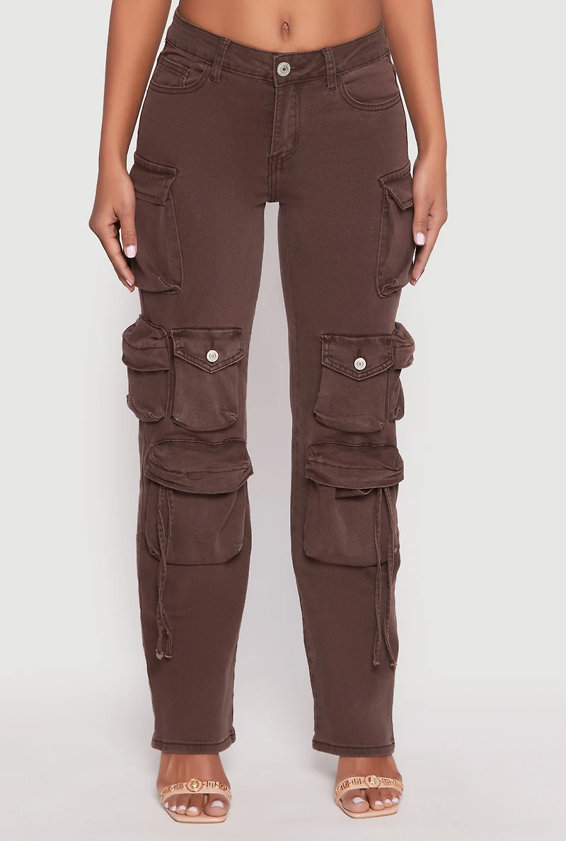 Womens VIP Multi Pocket Cargo Jeans, Brown, Size 1