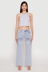 Womens VIP Acid Wash Cargo Pocket Jeans, Blue,