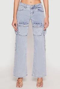 Womens VIP Acid Wash Cargo Pocket Jeans,