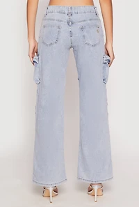 Womens VIP Acid Wash Cargo Pocket Jeans, Blue,
