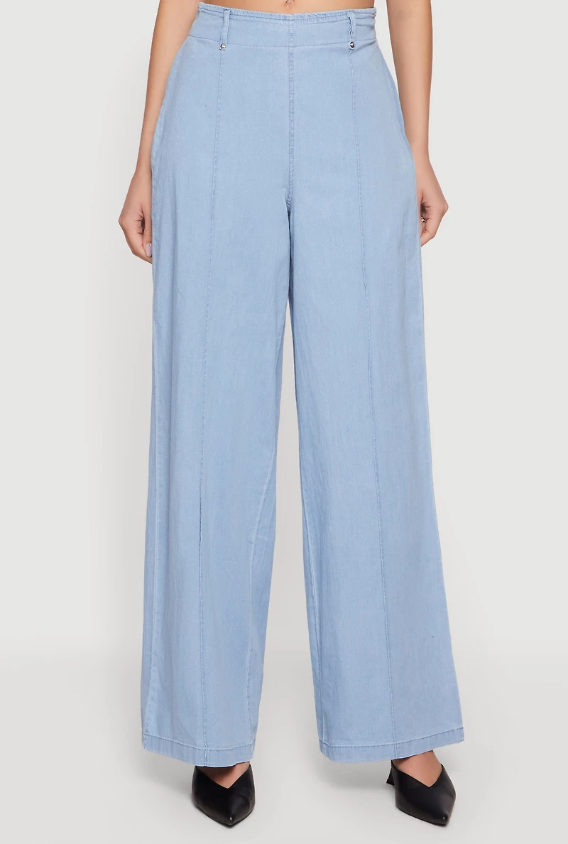 High Waisted Wide Leg Chambray Pants