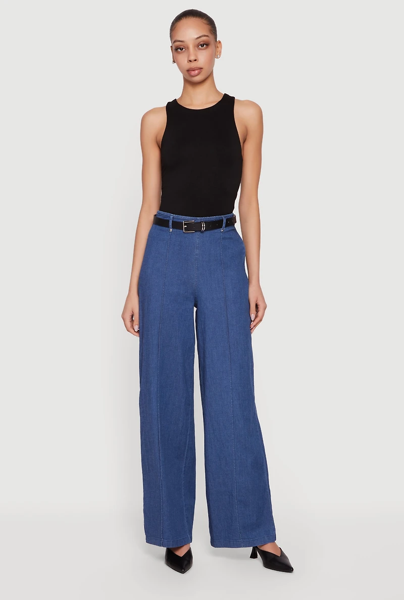 High Waisted Wide Leg Chambray Pants