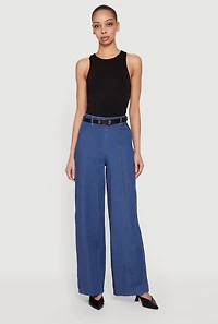 High Waisted Wide Leg Chambray Pants