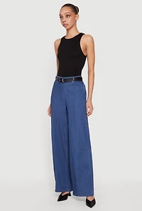High Waisted Wide Leg Chambray Pants
